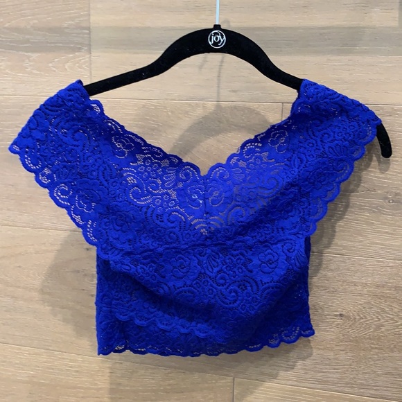 Free People Dark Blue Lace Crop Top - Picture 3 of 4